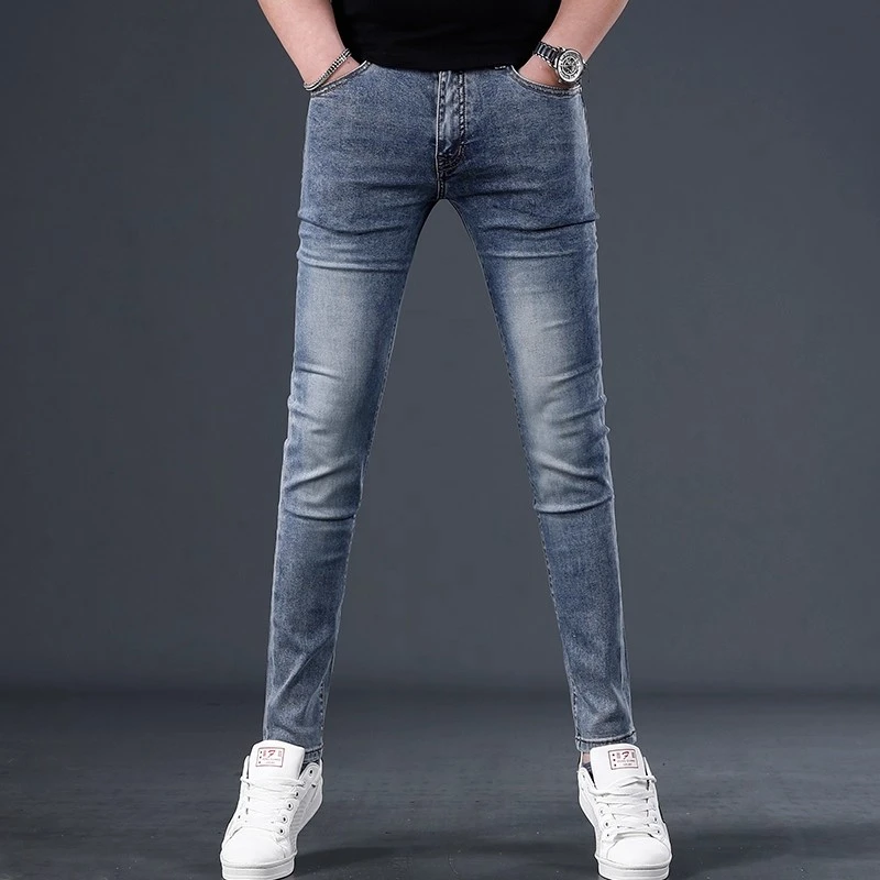 Cebrodz秋季新款高端显瘦弹力蓝色牛仔裤男士潮牌修身小脚休闲裤