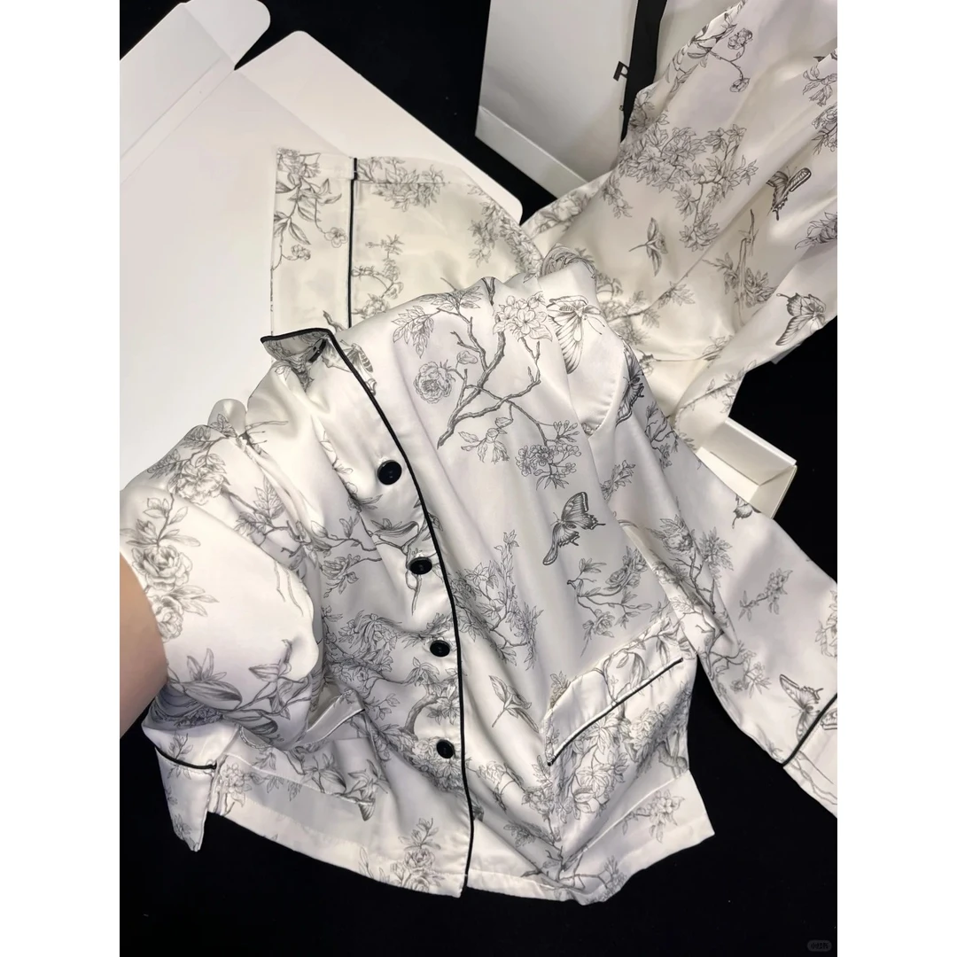 【国风蝴蝶】新中式水墨秘境冰丝睡衣女春秋长袖套装高级感家居服夏