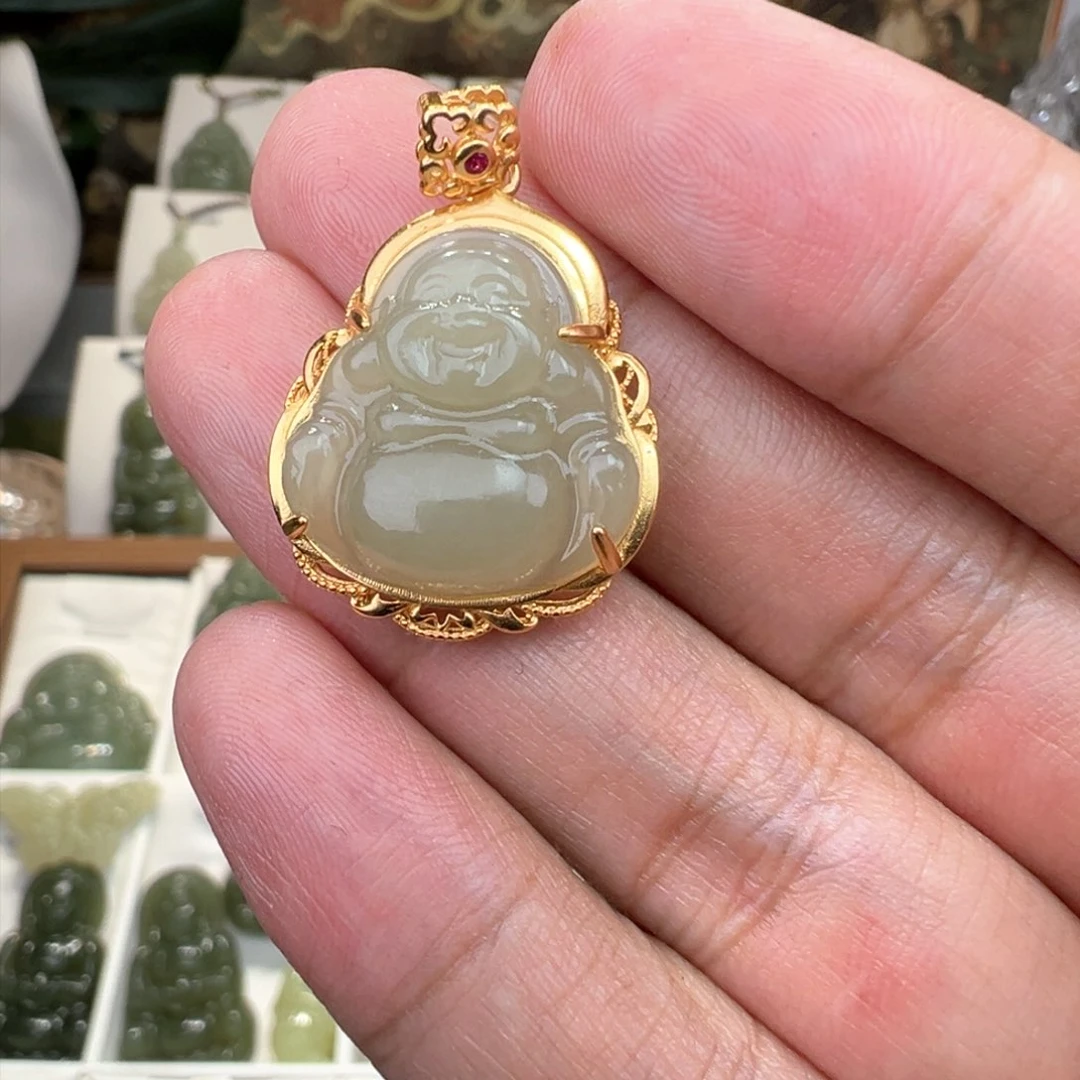 和田玉吊坠(不含链)未镶嵌彤****竹20mm佛公