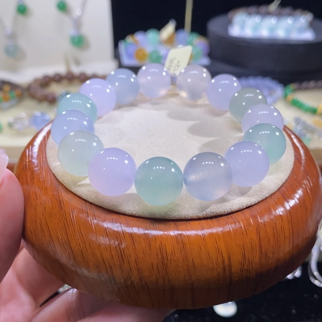 翡翠未镶嵌手串冰马卡龙手串卡12+