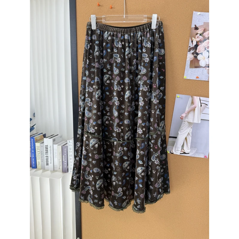 现货【JR多元素花边碎花裙】2025秋新品松紧腰花边蕾丝拼接半身裙