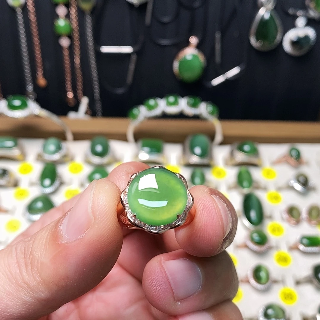 和田玉（碧玉）银S925镶嵌戒指