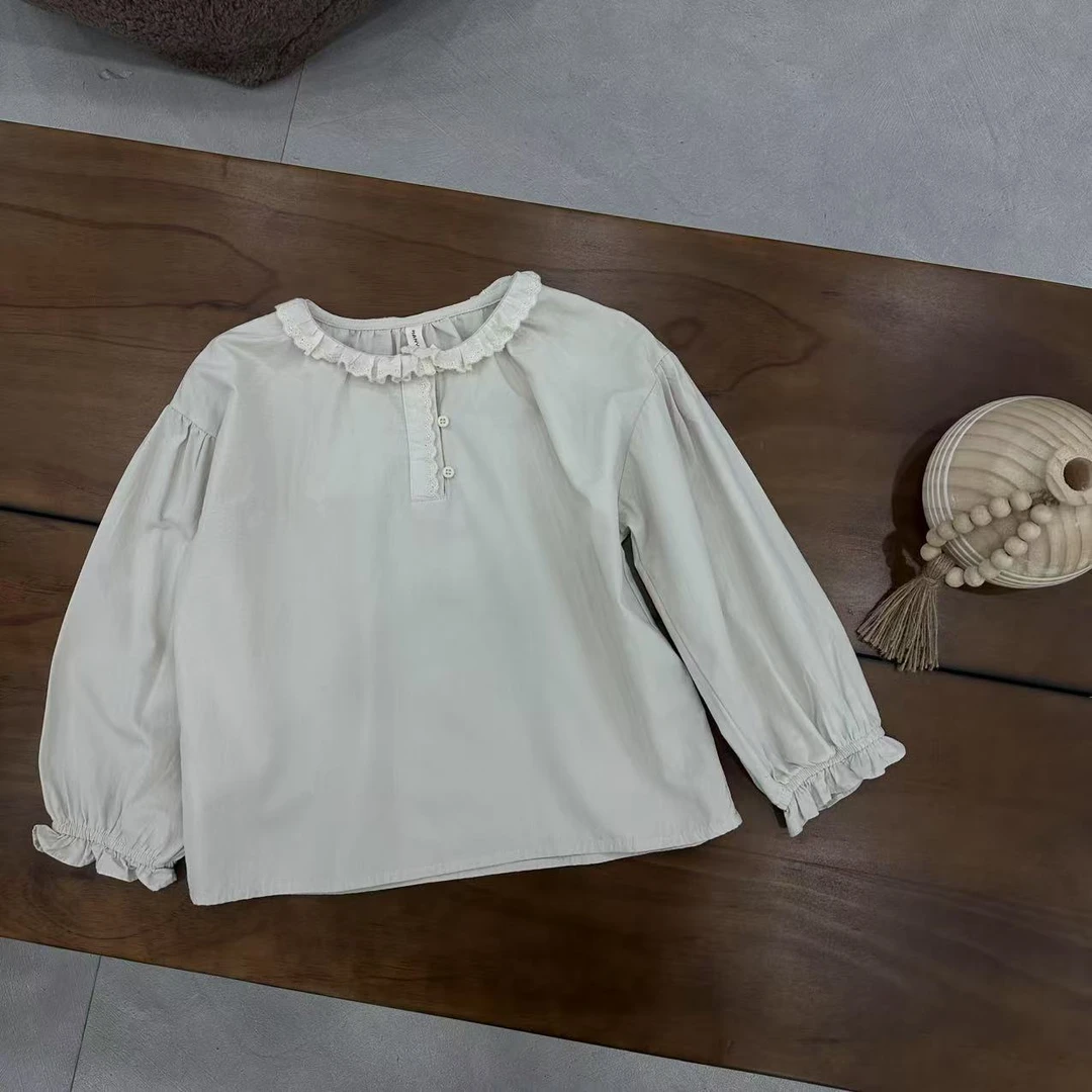 〖姐姐家〗2025春款儿童韩版素色polo纽扣领娃娃衬衫 sy3458