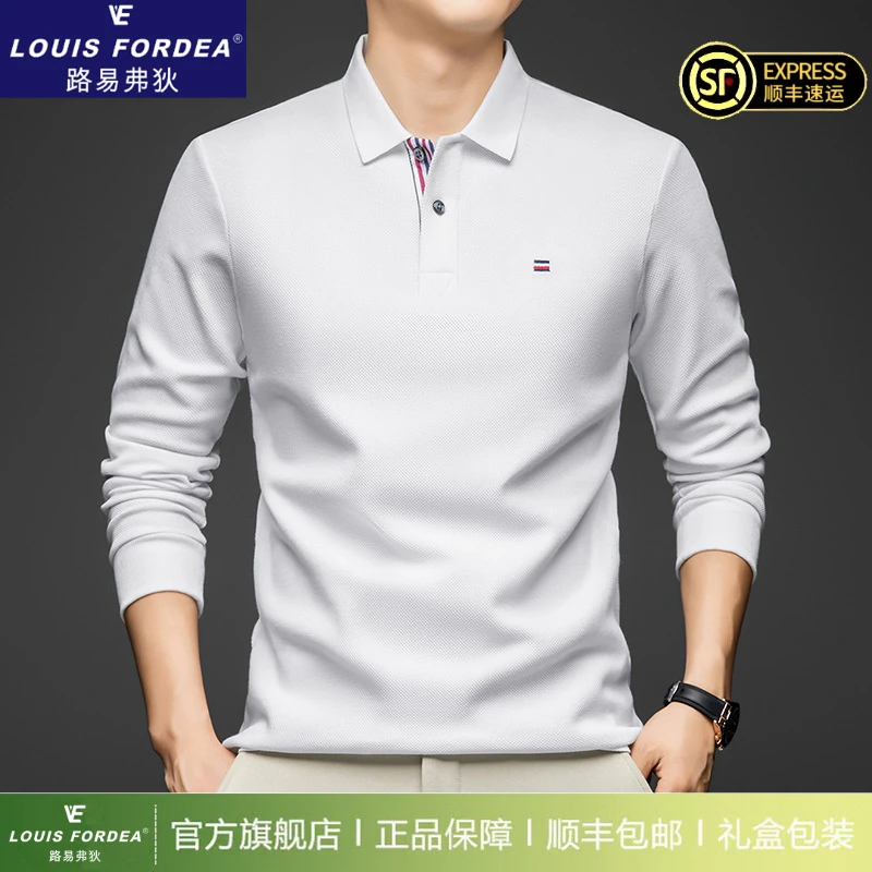 Louis Fordea/路易弗狄男士百搭polo衫休闲刺绣长袖商务抗皱男装