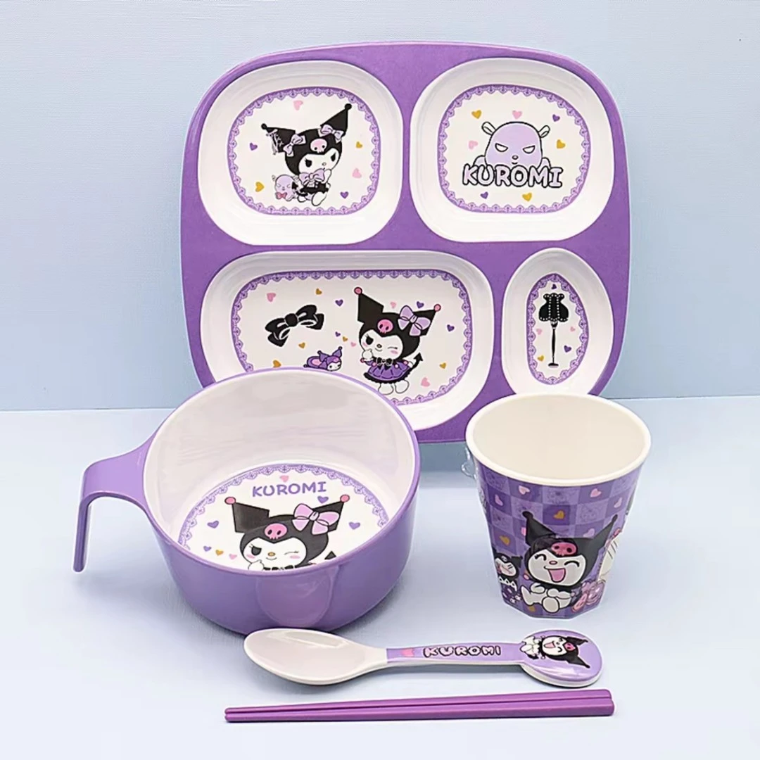新款库洛米儿童家用碗学生吃饭碗把手碗水杯分格盘勺筷防摔防烫