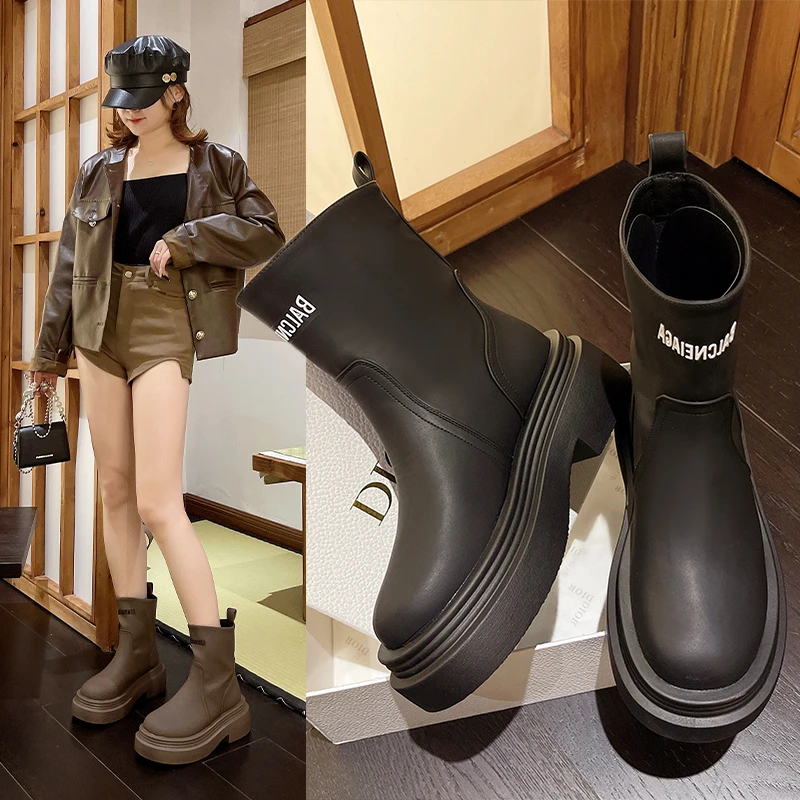 XK断靴女2025秋季新款时尚百搭厚底小个子增高短靴23-88S