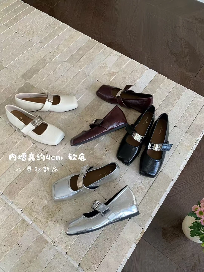 H456-0纯色夏季韩版搭扣单鞋凉鞋浅口法式时尚女鞋方头内增高平底