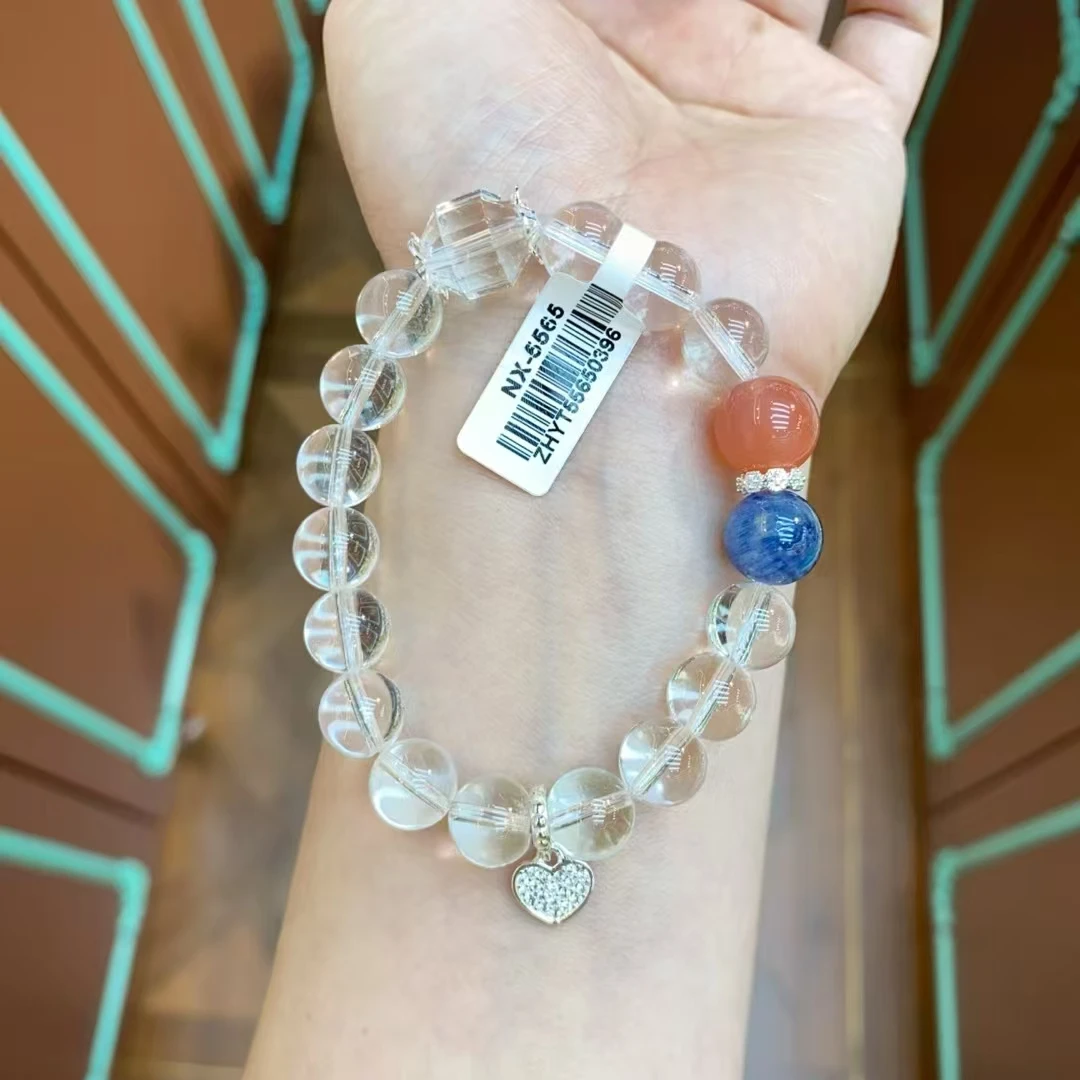 高净体天然白水晶手串配南红