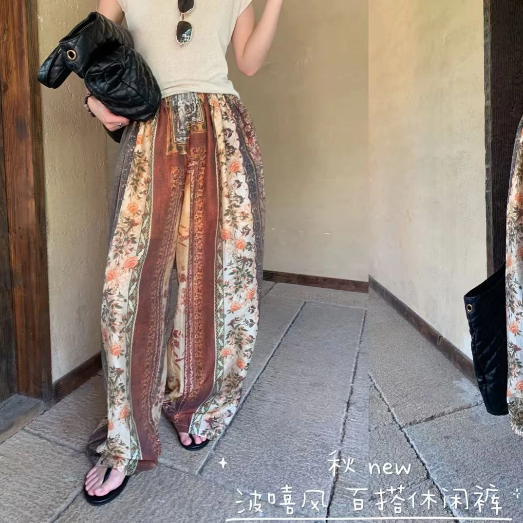 大嘴新款波西米亚风印花长裤82568