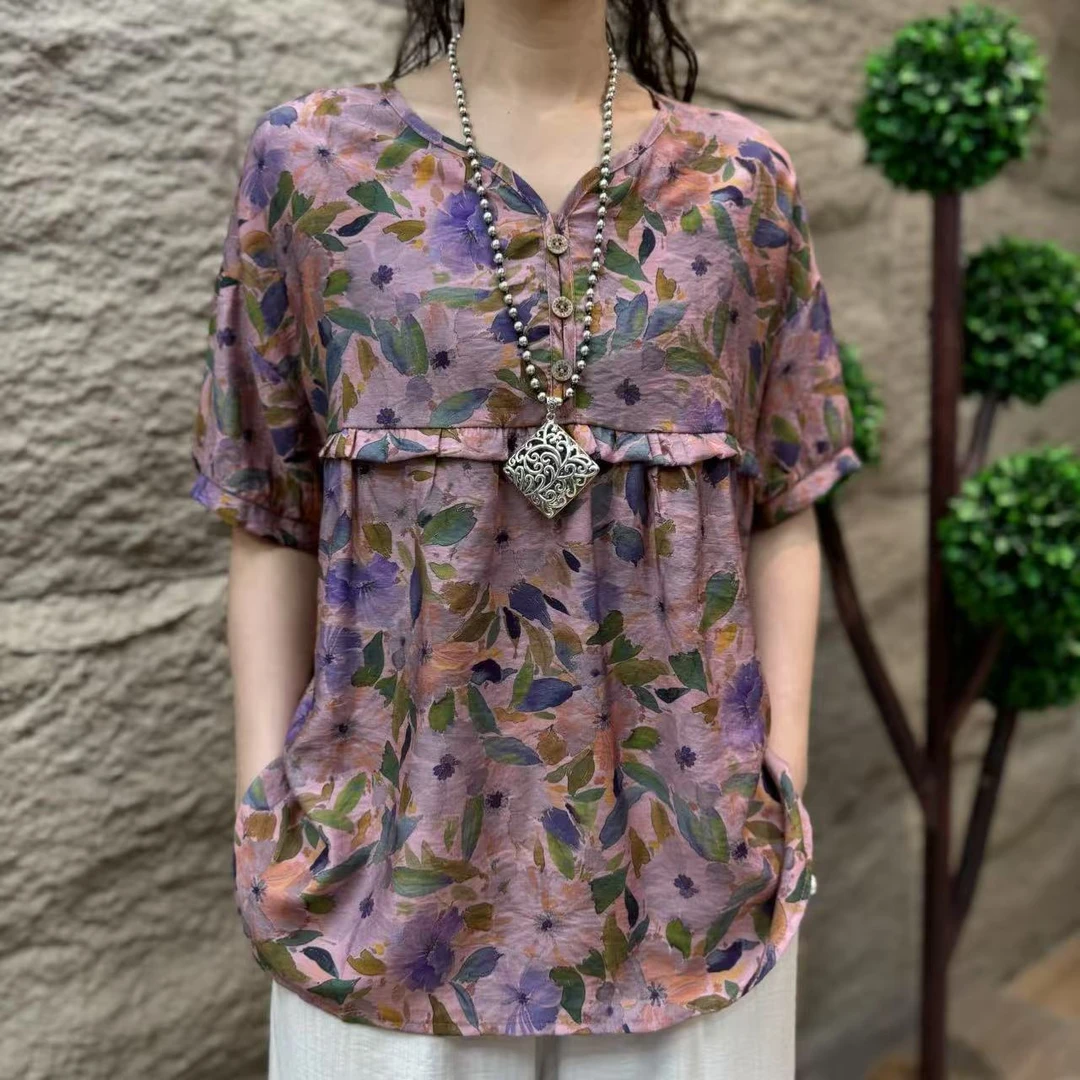 7416新款夏季洋气减龄优雅大方T恤小衫QZ