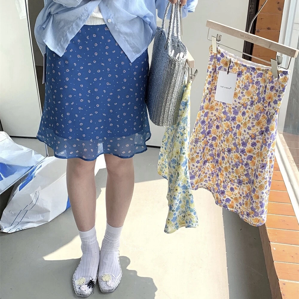 AALEMON 2025夏季新款甜美风撞色花朵半身裙宽松休闲百搭鱼尾裙
