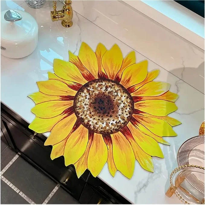 高档【向日葵花】3D设计花卉立体玫瑰牡丹吸水地垫硅藻泥浴室速干垫