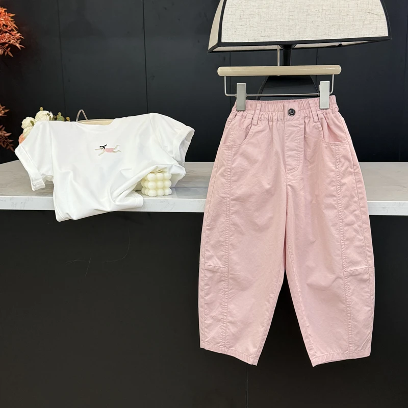 【现货】leomama女童休闲裤夏季款儿童时尚甜粉裤潮宝宝百搭九分裤