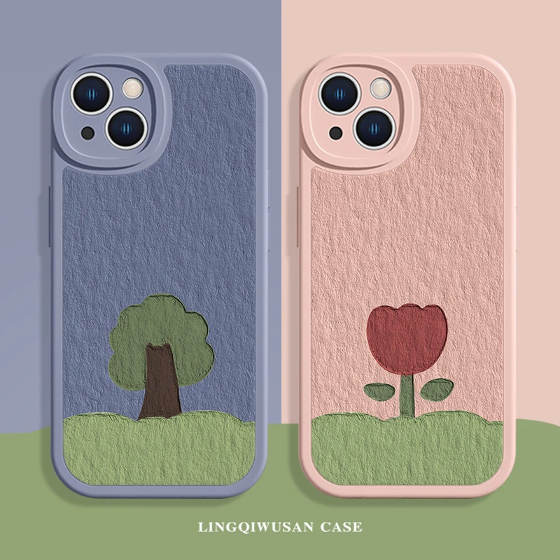 【情侣树木花朵】适用苹果16promax手机壳iphone15防摔14全包小羊皮