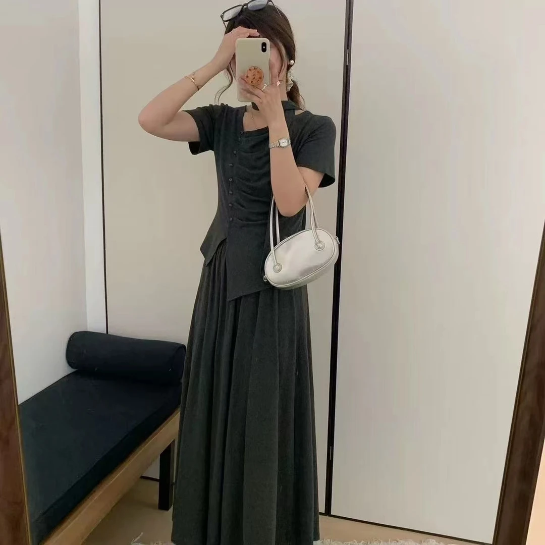 【娜姐家】40#夏季不规则开叉短袖裙子套装