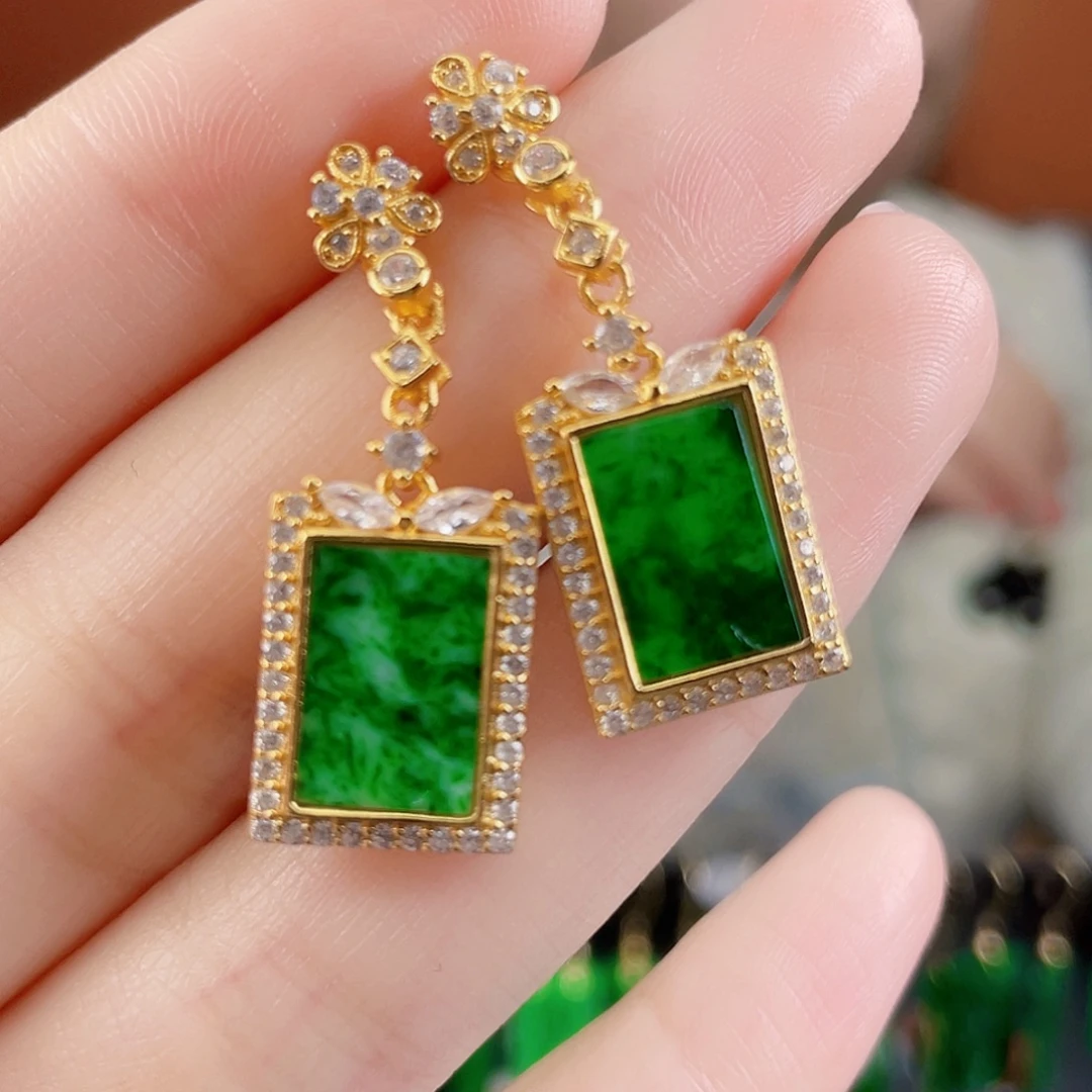 翡翠银S925镶嵌耳饰