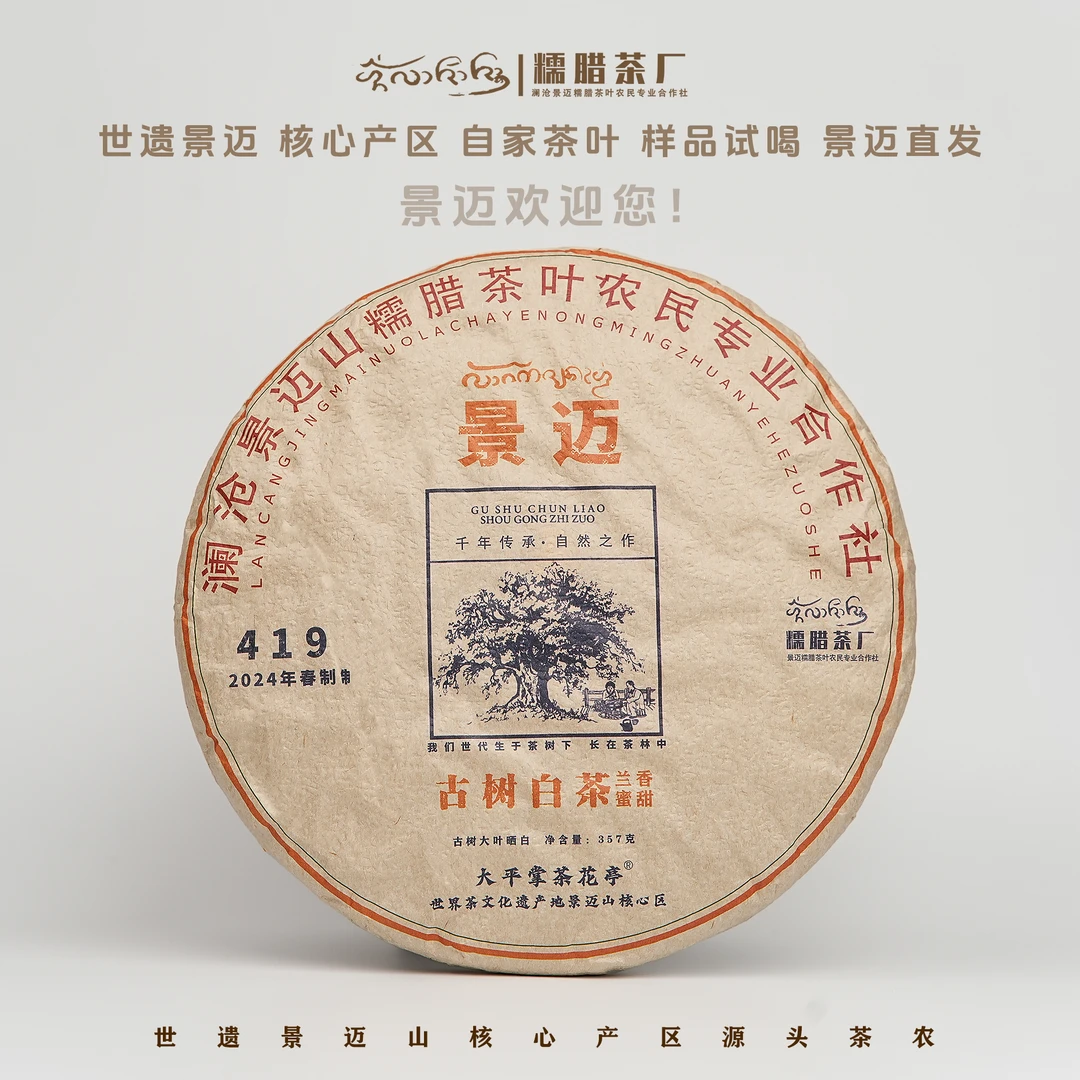 【419古树白茶】2023年景迈山大平掌古树晒白357g饼汤香兰花香蜜香