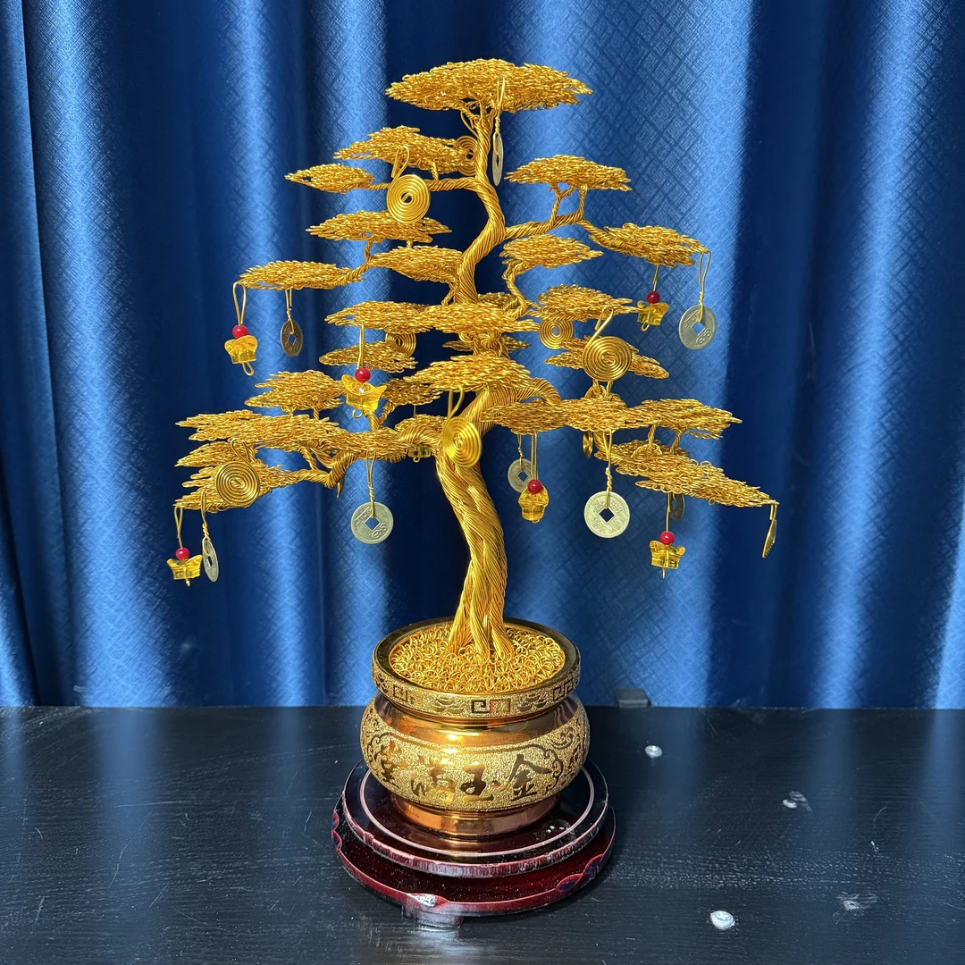 纯手工编织发财树高45宽38厘米家居办公开业乔迁过年喜庆装饰摆台