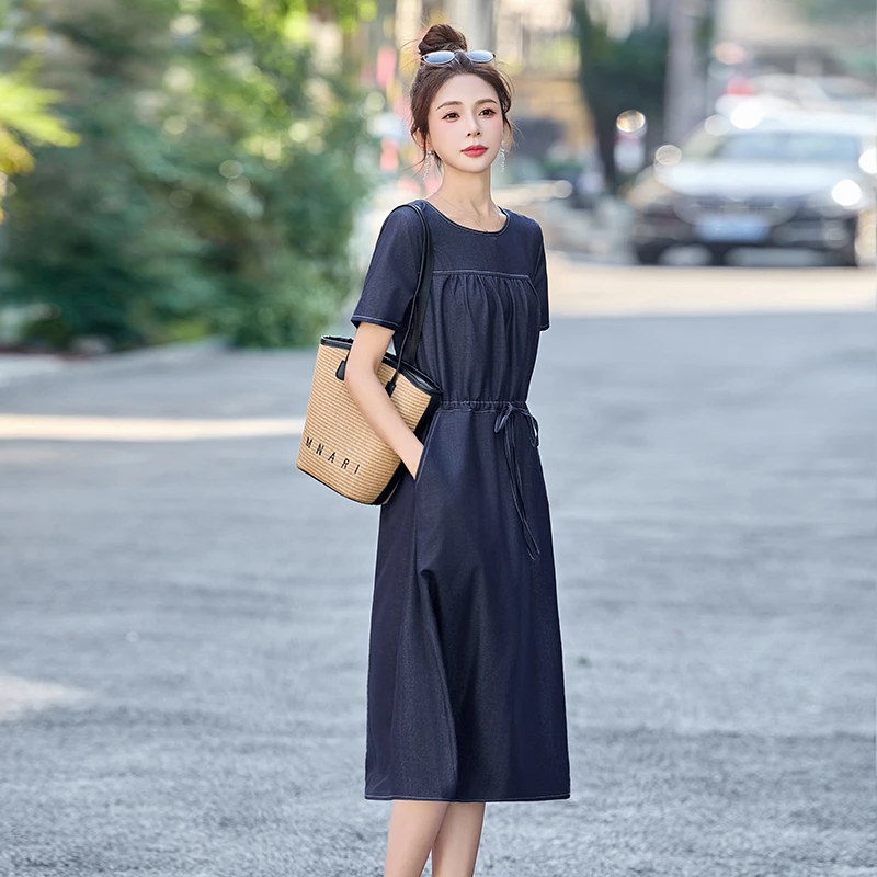 连衣裙女装2025夏装夏天衣服新款韩版时尚气质休闲薄款牛仔连衣裙