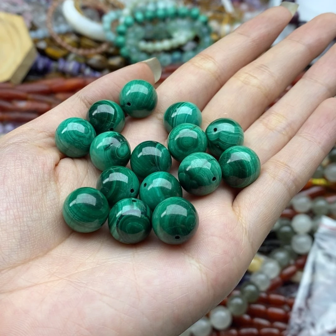 玛瑙/玉髓未镶嵌珠宝半成品一个天然12mm孔雀石圆珠