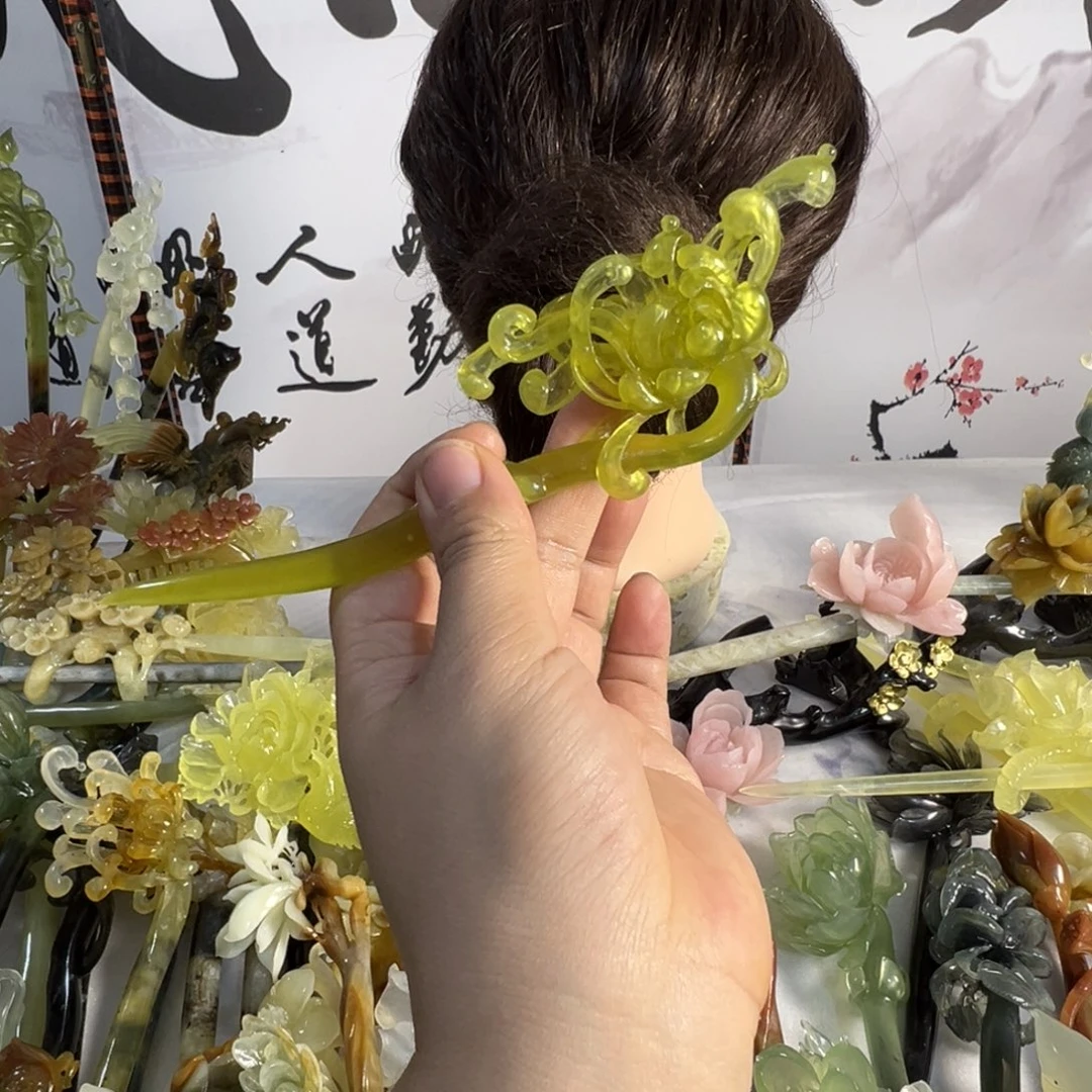 定制蛇纹石玉毛货发饰