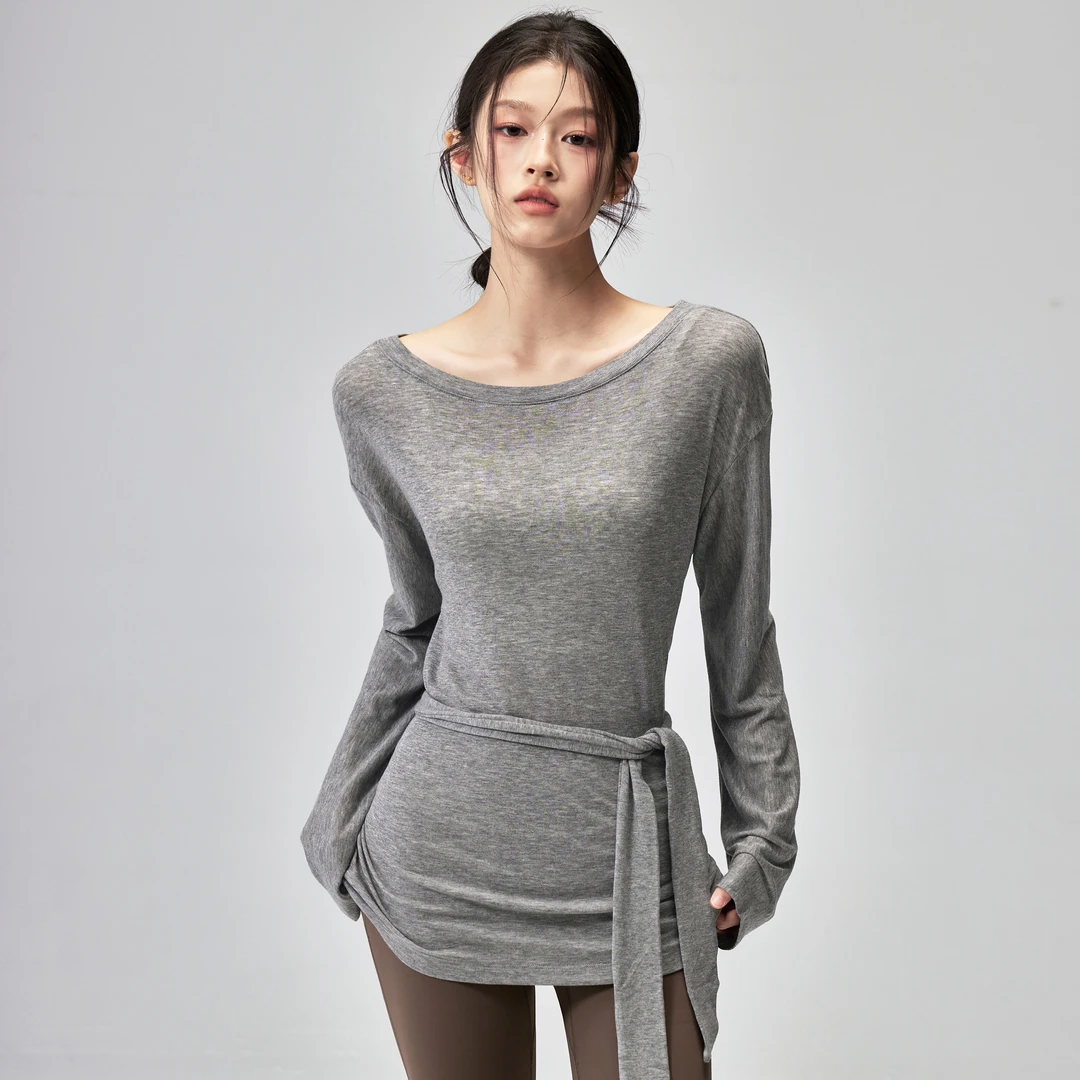 新款瑜伽服长袖高级感普拉提训练罩衫遮臀运动T恤健身上衣女秋冬