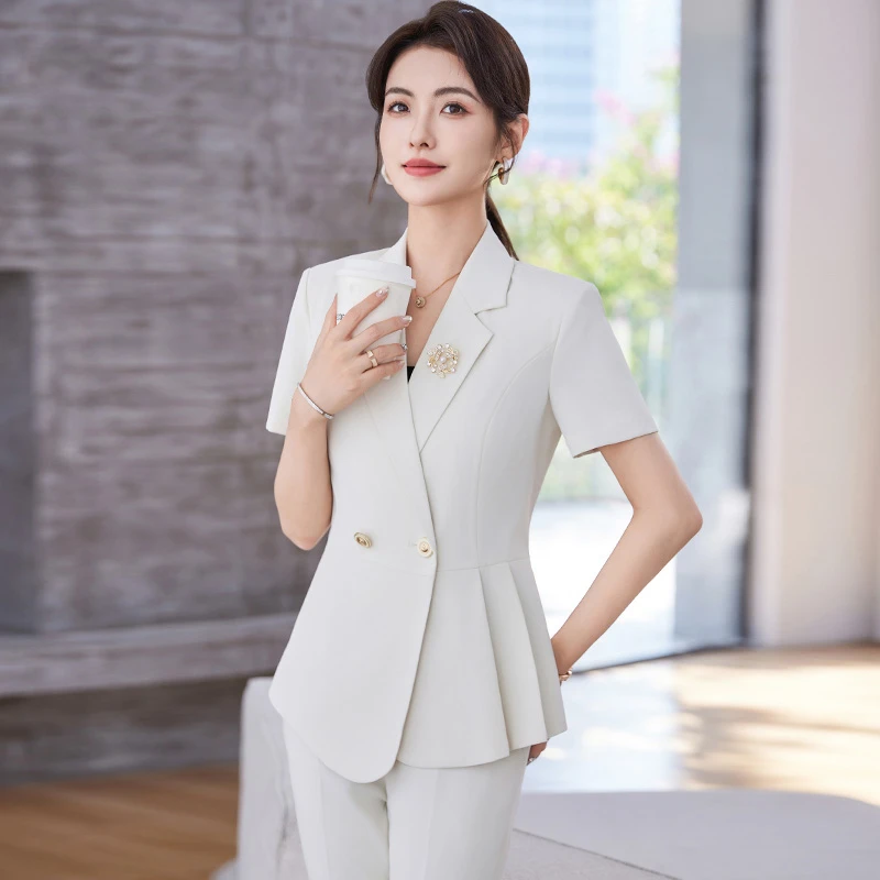 高级感御姐韩版时尚职业小西装套装女2025夏季短袖修身气质西服