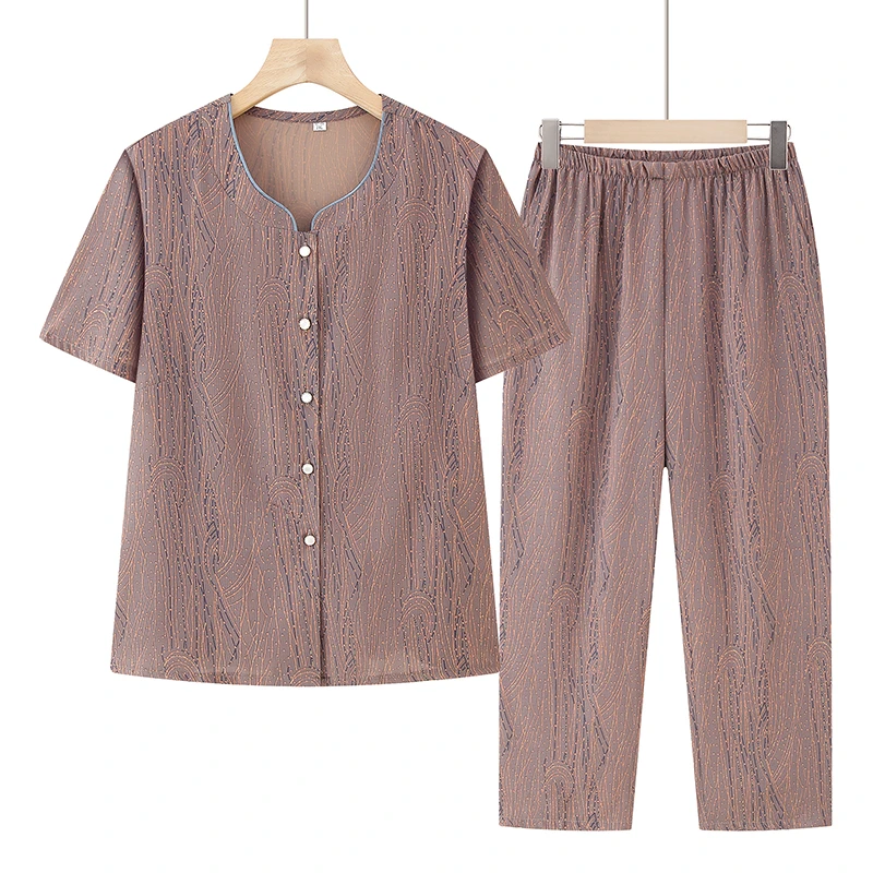 中老年人女妈妈装2025夏季新款两件套装气质奶奶装T恤衬衫薄款