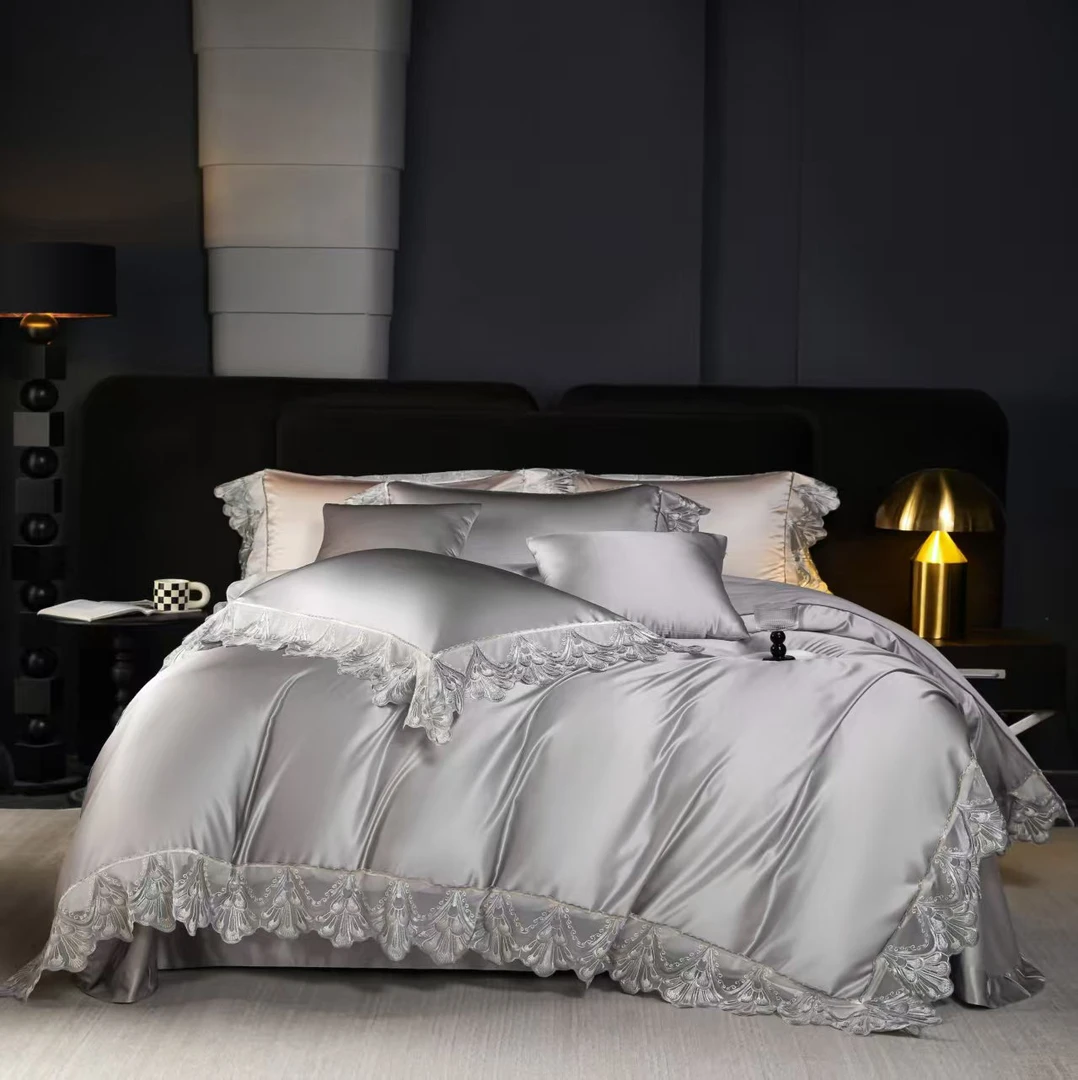 月亮-高奢上新-超柔加密高精密真丝锦缎纯棉八件套-梦娜/灰