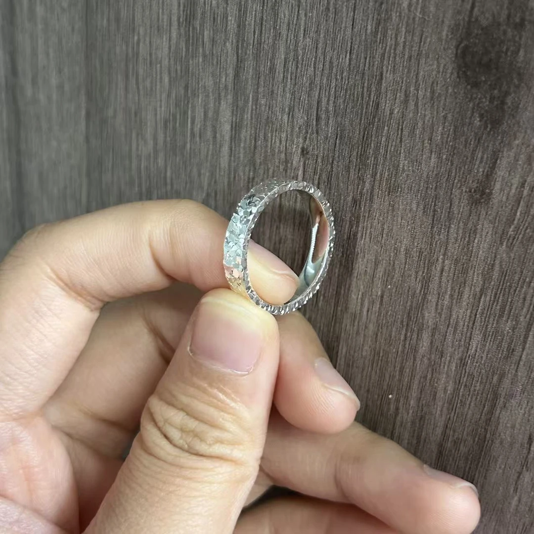足银戒指 足银三面碎冰冰闭口戒指