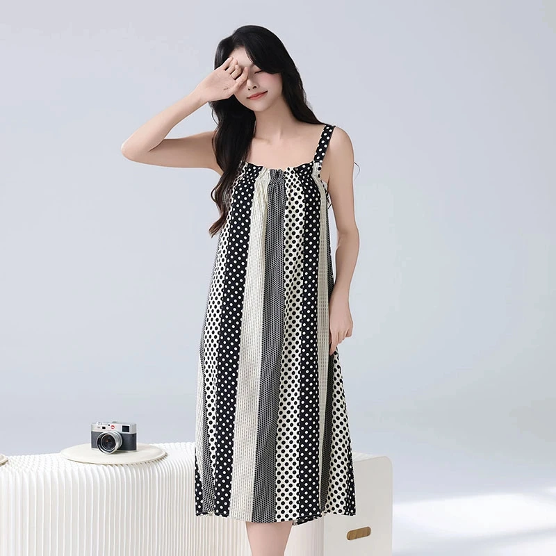 夏季棉绸睡裙女2025新款无袖绵绸背心吊带裙人造棉可爱睡衣家居服