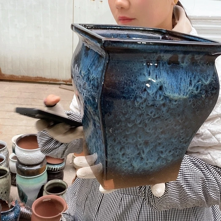 紫砂花盆大磕碰瑕疵口20高24