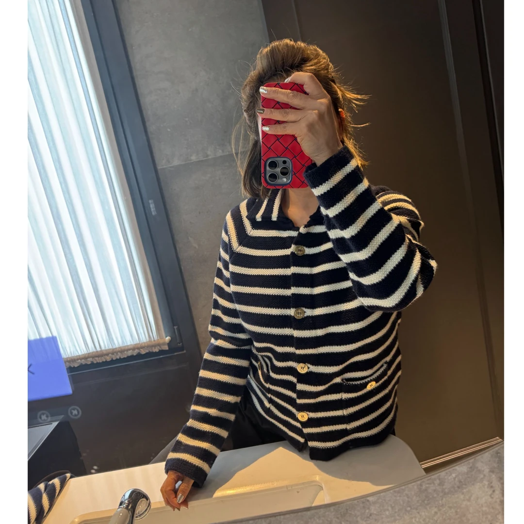 COCOLINDACOCOLINDA |  单排扣翻领条纹针织外套 S1970