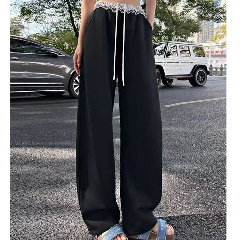 【锦衣服饰】YY 2505时尚拼接蕾丝松紧腰休闲裤
