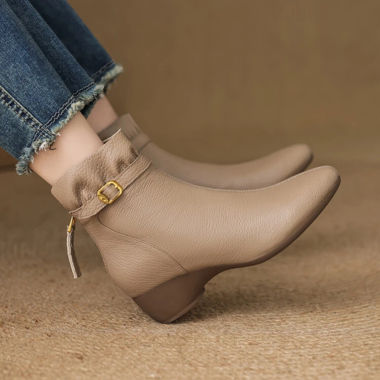 羊皮4公分/撤柜断码真皮尖头气质短靴968