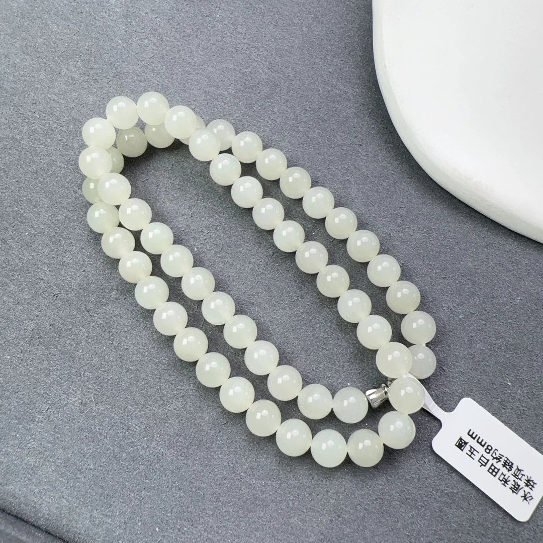 冰底和田白玉圆珠项链约8mm