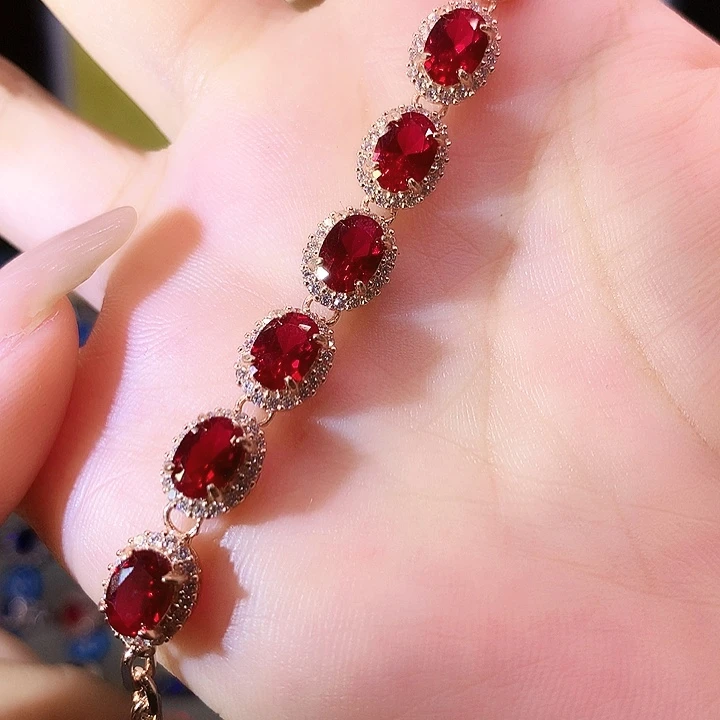 手链银S925镶嵌红宝石