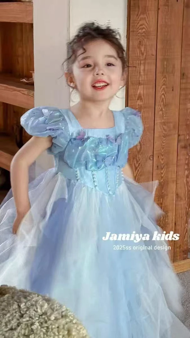 （主播给编码拍）蛋糕裙少女风纯色女夏季连衣裙女孩童装高智淡人风