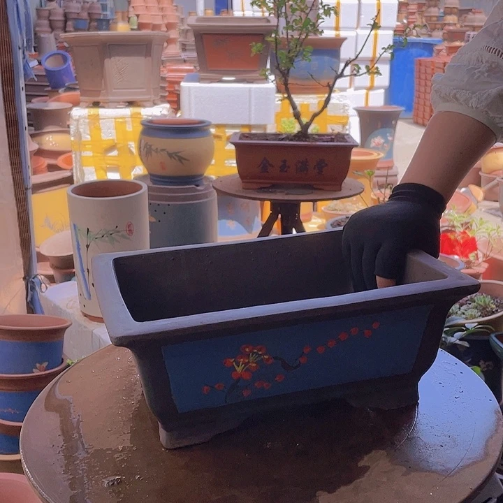 宜兴紫砂蓝点彩马槽32