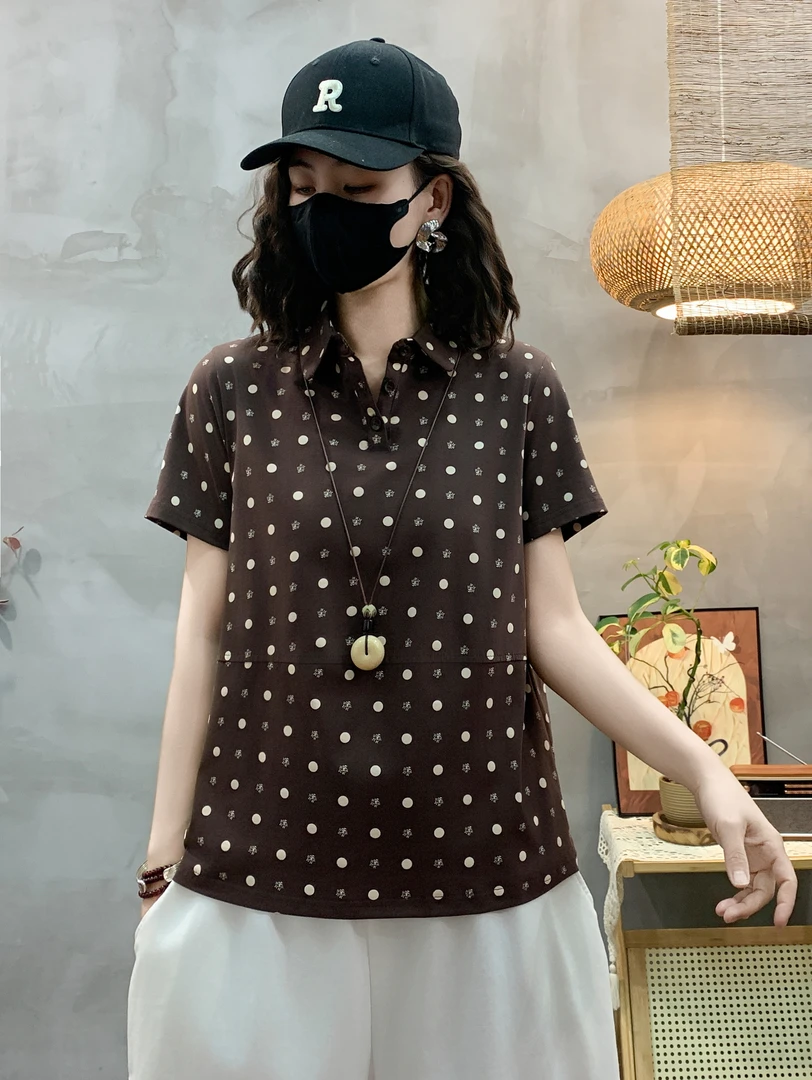 2025夏季po领妈妈装显瘦洋气休闲宽松印花百搭时尚气质