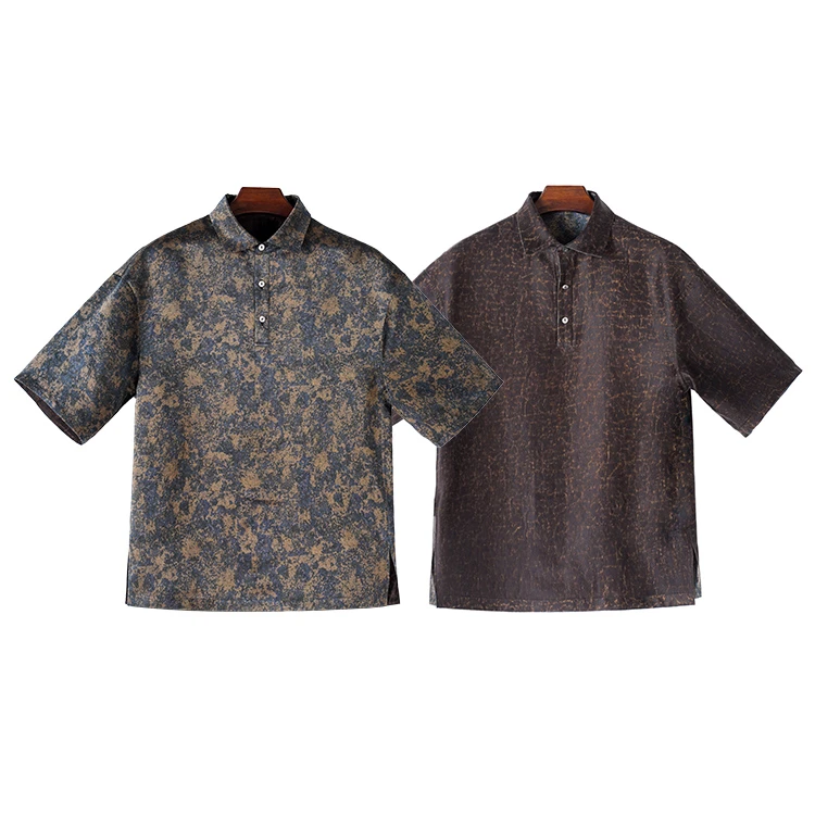 99318 男士短袖POLO衬衫 桑蚕丝素平缎香云纱男装新中式复古衬衣