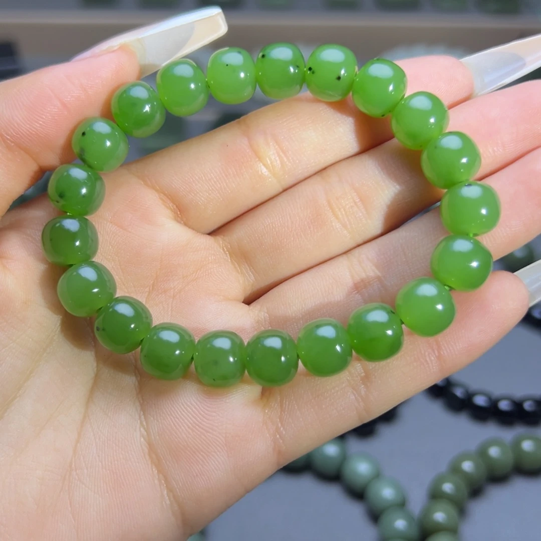 和田玉未镶嵌手链乌兰海10果绿色