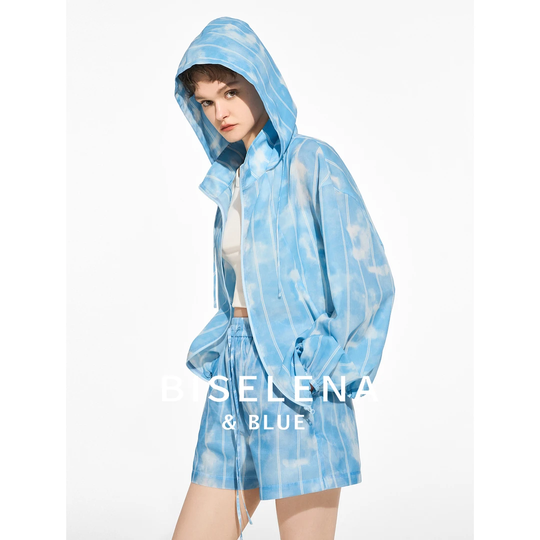 贝茜妮"清氧夏日"连帽休闲上衣套装女2025夏季新款外套短裤两件套