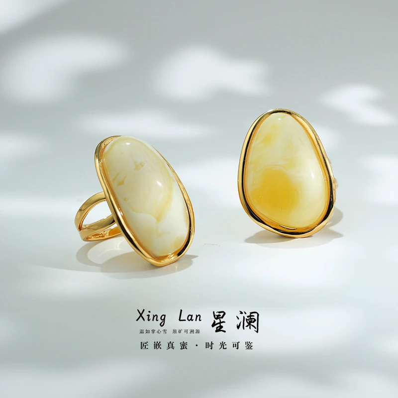 【花瓣】S925银镶嵌天然蜜蜡戒指（手工镶嵌多样性发一）