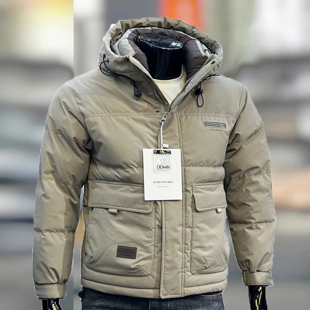 羽绒服男加厚冬季连帽印花2024年新款潮牌青年男士休闲白鸭绒外套