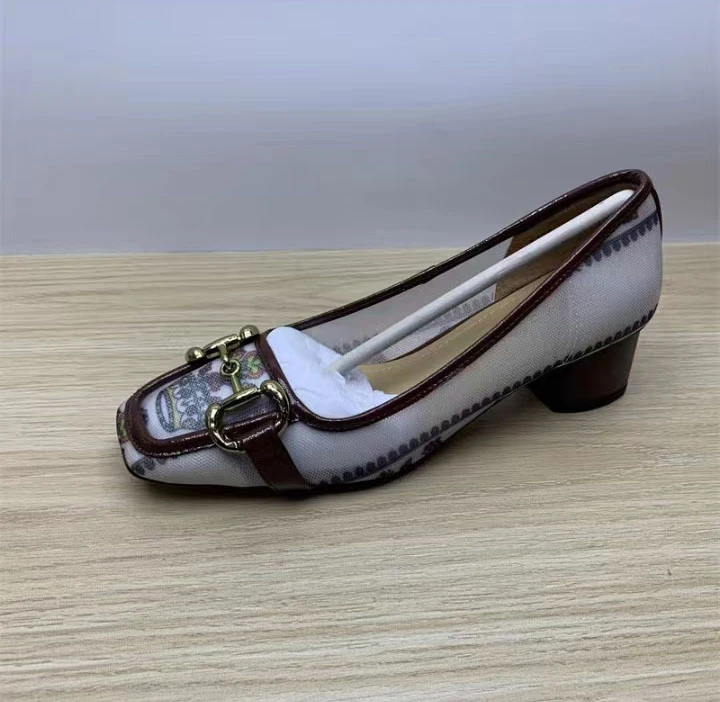 夏委网面透气鞋时尚时尚百搭单鞋中跟舒适浅口休闲黑色鞋子