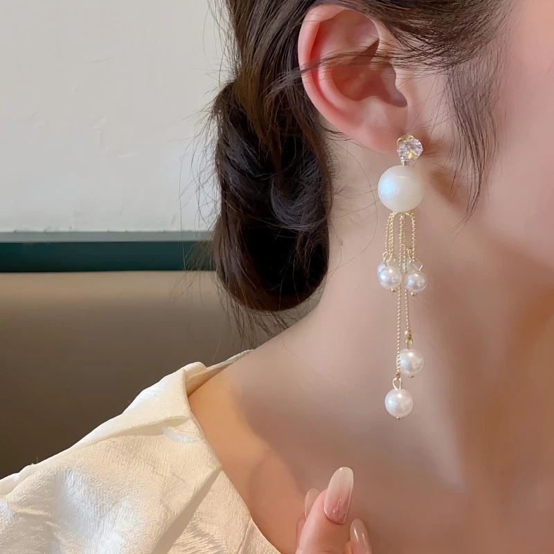 铜合金锆石耳饰 2025银针耳环长款流苏耳饰耳钉耳坠春夏新款女饰