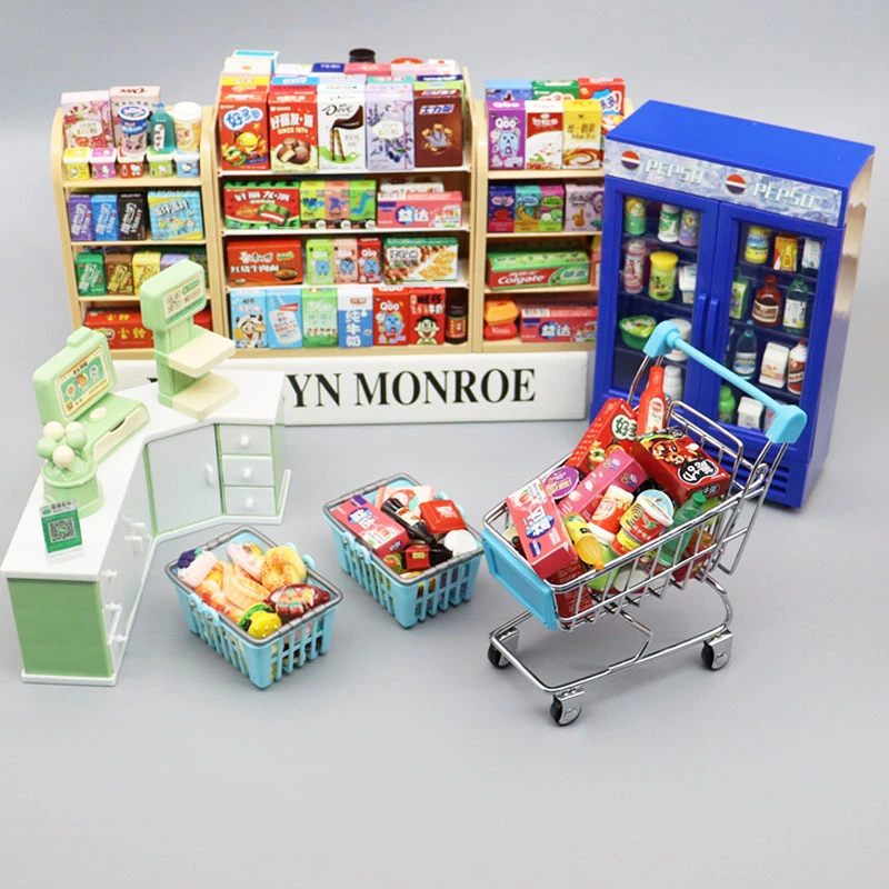 迷你仿真小超市便利店套装女孩过家家玩具微缩收银台食玩小礼物