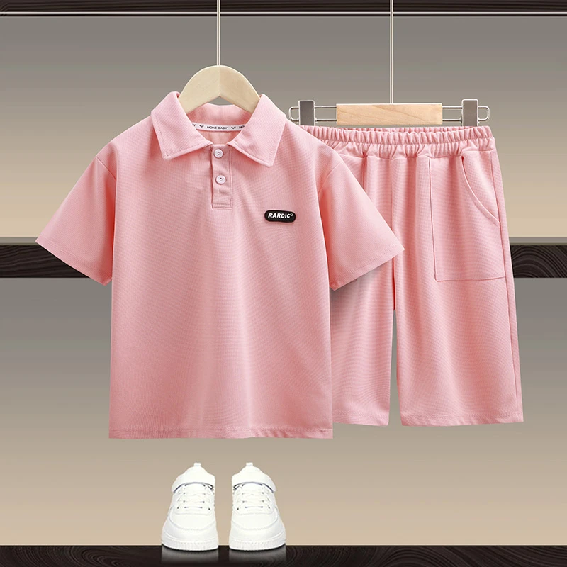 儿童短袖polo衫套装夏季纯色中大童男童女童休闲运动
