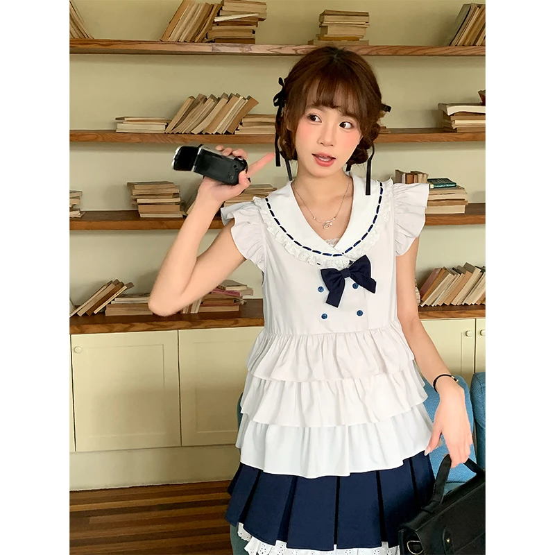 【清仓】sinsingirl 海军蓝条纹衬衫套装